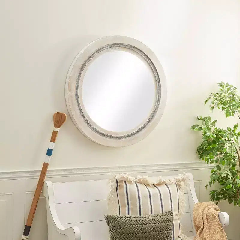 Miroir mural artisanal en bois blanc vieilli; Mai : style rustique, cadre en MDF, aucun assemblage requis