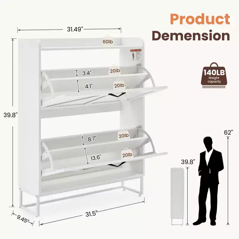 Organisateurs et Rangement pour Armoire à Chaussures, Range-chaussures caché avec 2 Portes à Abattants, Armoire à Chaussures Haute et Étroite, Organisateur de Chaussures pour Entrée, Couloir