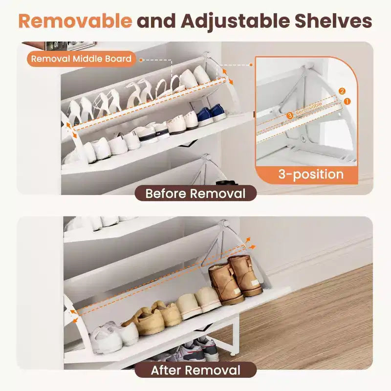Organisateurs et Rangement pour Armoire à Chaussures, Range-chaussures caché avec 2 Portes à Abattants, Armoire à Chaussures Haute et Étroite, Organisateur de Chaussures pour Entrée, Couloir