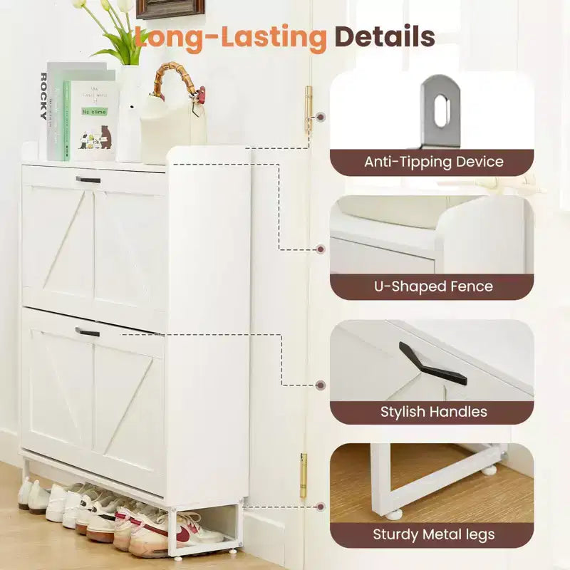 Organisateurs et Rangement pour Armoire à Chaussures, Range-chaussures caché avec 2 Portes à Abattants, Armoire à Chaussures Haute et Étroite, Organisateur de Chaussures pour Entrée, Couloir