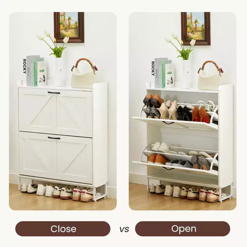 Organisateurs et Rangement pour Armoire à Chaussures, Range-chaussures caché avec 2 Portes à Abattants, Armoire à Chaussures Haute et Étroite, Organisateur de Chaussures pour Entrée, Couloir