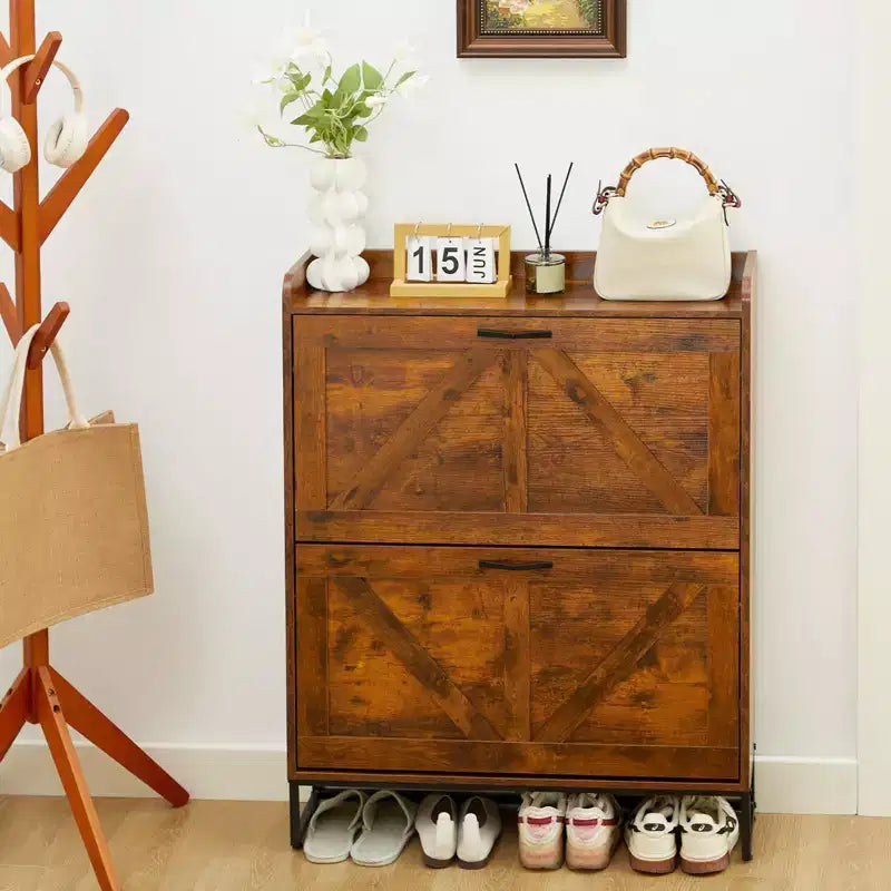 Organisateurs et Rangement pour Armoire à Chaussures, Range-chaussures caché avec 2 Portes à Abattants, Armoire à Chaussures Haute et Étroite, Organisateur de Chaussures pour Entrée, Couloir