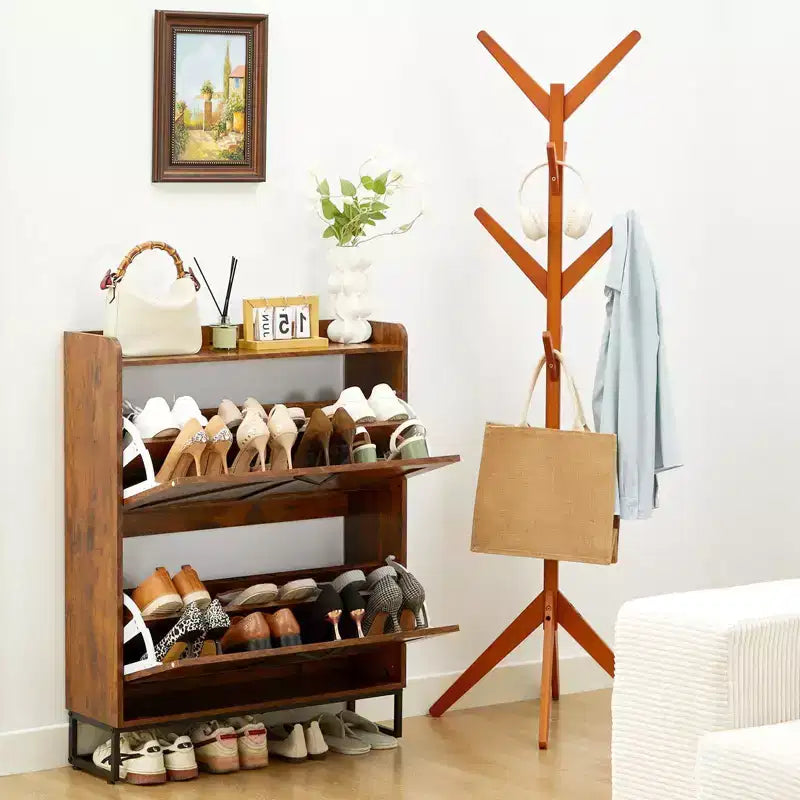 Organisateurs et Rangement pour Armoire à Chaussures, Range-chaussures caché avec 2 Portes à Abattants, Armoire à Chaussures Haute et Étroite, Organisateur de Chaussures pour Entrée, Couloir