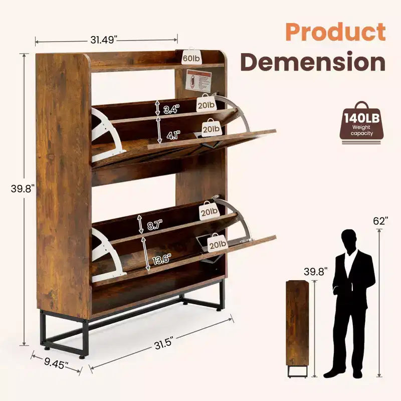 Organisateurs et Rangement pour Armoire à Chaussures, Range-chaussures caché avec 2 Portes à Abattants, Armoire à Chaussures Haute et Étroite, Organisateur de Chaussures pour Entrée, Couloir