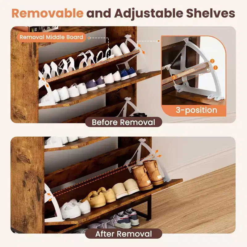 Organisateurs et Rangement pour Armoire à Chaussures, Range-chaussures caché avec 2 Portes à Abattants, Armoire à Chaussures Haute et Étroite, Organisateur de Chaussures pour Entrée, Couloir