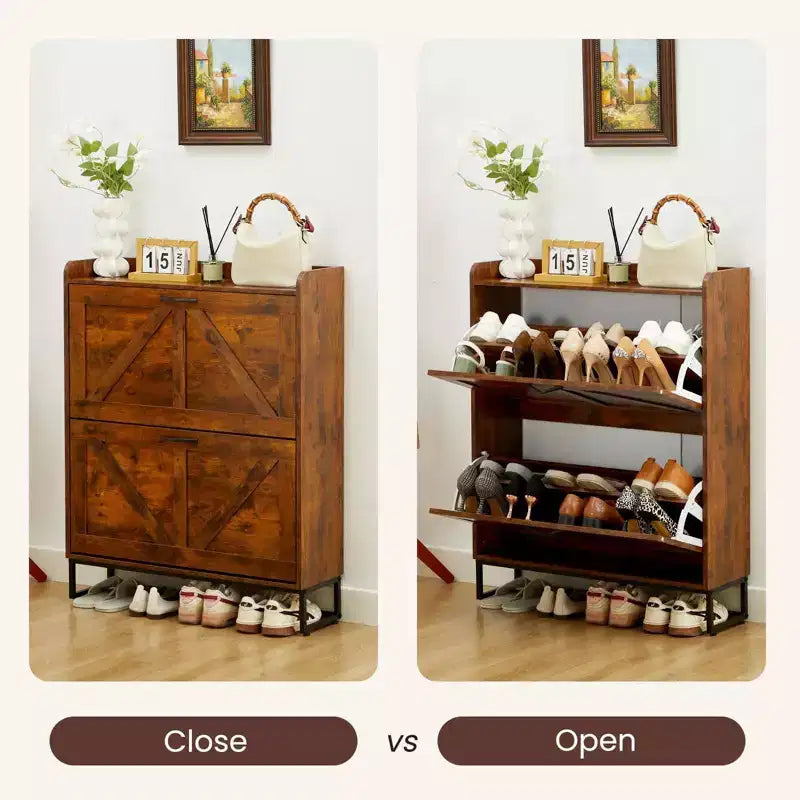 Organisateurs et Rangement pour Armoire à Chaussures, Range-chaussures caché avec 2 Portes à Abattants, Armoire à Chaussures Haute et Étroite, Organisateur de Chaussures pour Entrée, Couloir