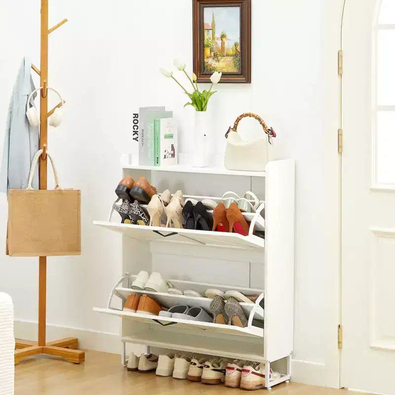 Organisateurs et Rangement pour Armoire à Chaussures, Range-chaussures caché avec 2 Portes à Abattants, Armoire à Chaussures Haute et Étroite, Organisateur de Chaussures pour Entrée, Couloir