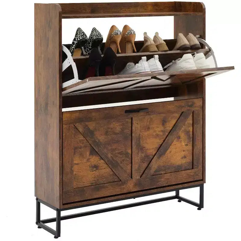 Organisateurs et Rangement pour Armoire à Chaussures, Range-chaussures caché avec 2 Portes à Abattants, Armoire à Chaussures Haute et Étroite, Organisateur de Chaussures pour Entrée, Couloir