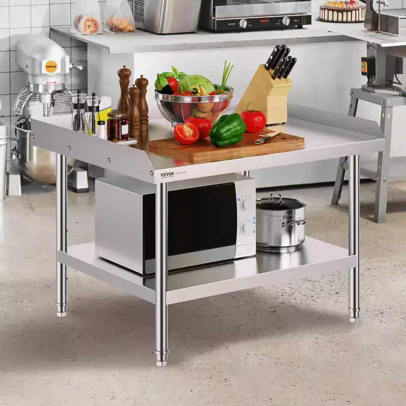 Table de travail en acier inoxydable, table de préparation alimentaire commerciale de 30 x 36 x 26 pouces, table de préparation robuste avec dosseret sur 3 côtés, table de travail en métal