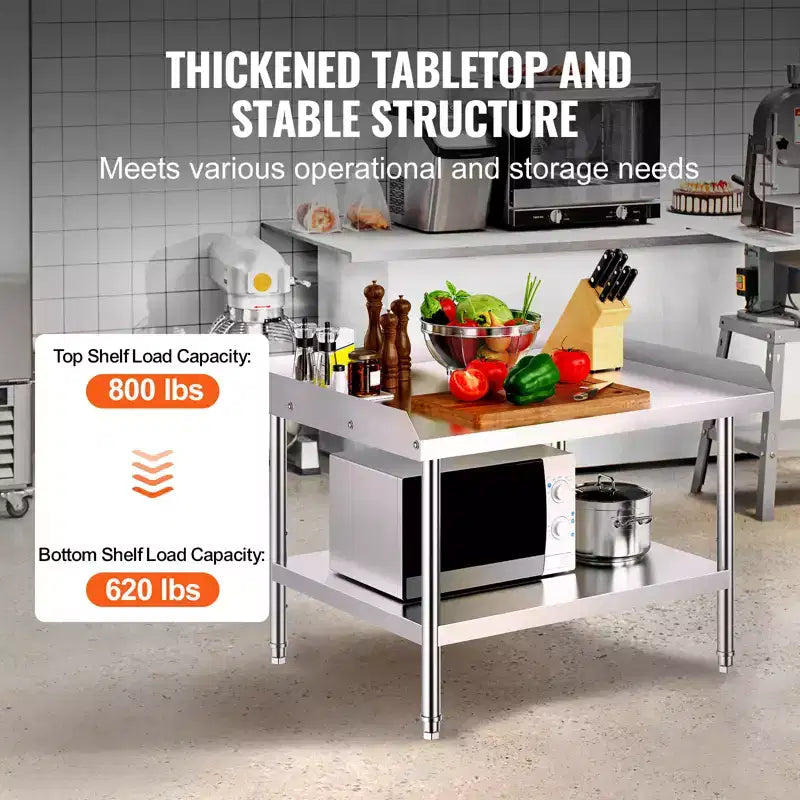 Table de travail en acier inoxydable, table de préparation alimentaire commerciale de 30 x 36 x 26 pouces, table de préparation robuste avec dosseret sur 3 côtés, table de travail en métal