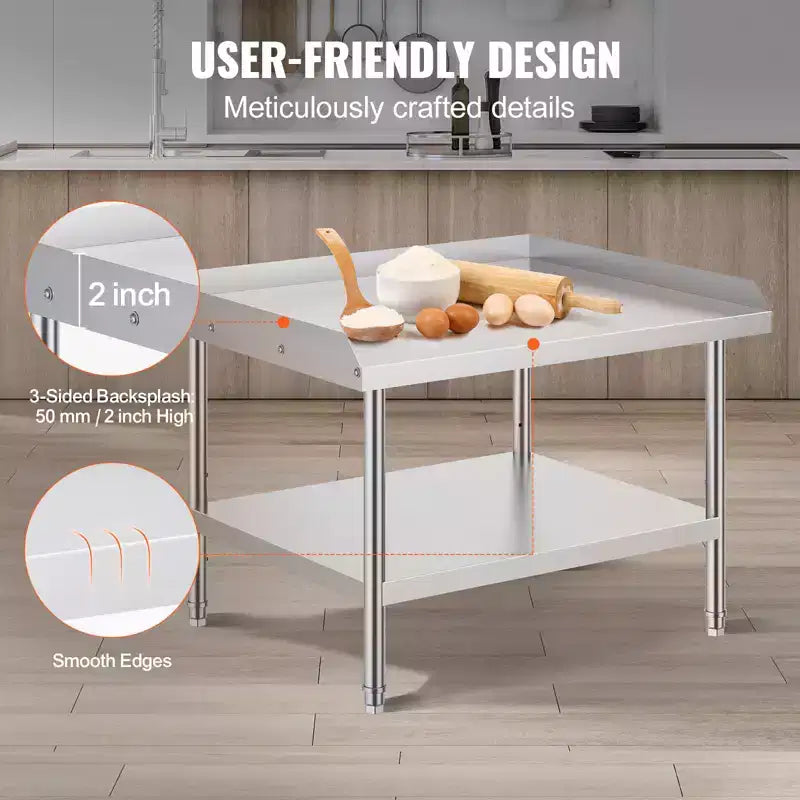 Table de travail en acier inoxydable, table de préparation alimentaire commerciale de 30 x 36 x 26 pouces, table de préparation robuste avec dosseret sur 3 côtés, table de travail en métal