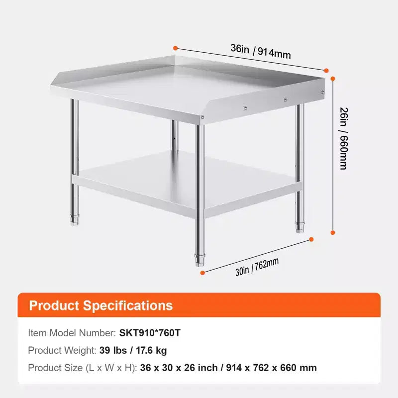 Table de travail en acier inoxydable, table de préparation alimentaire commerciale de 30 x 36 x 26 pouces, table de préparation robuste avec dosseret sur 3 côtés, table de travail en métal