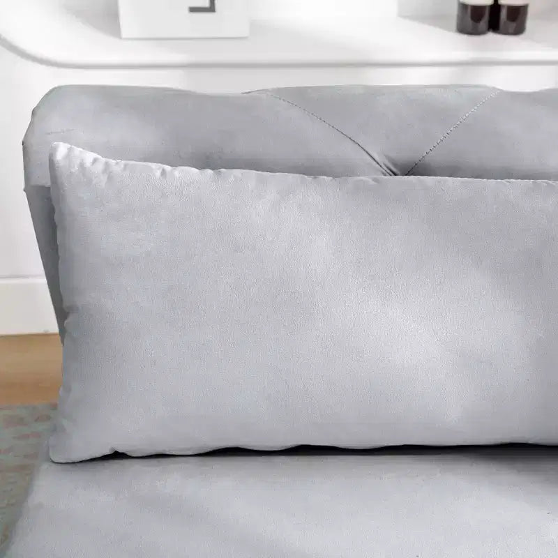 Chaise longue en velours avec rangement caché, accoudoirs roulés et coussin, style Chesterfield