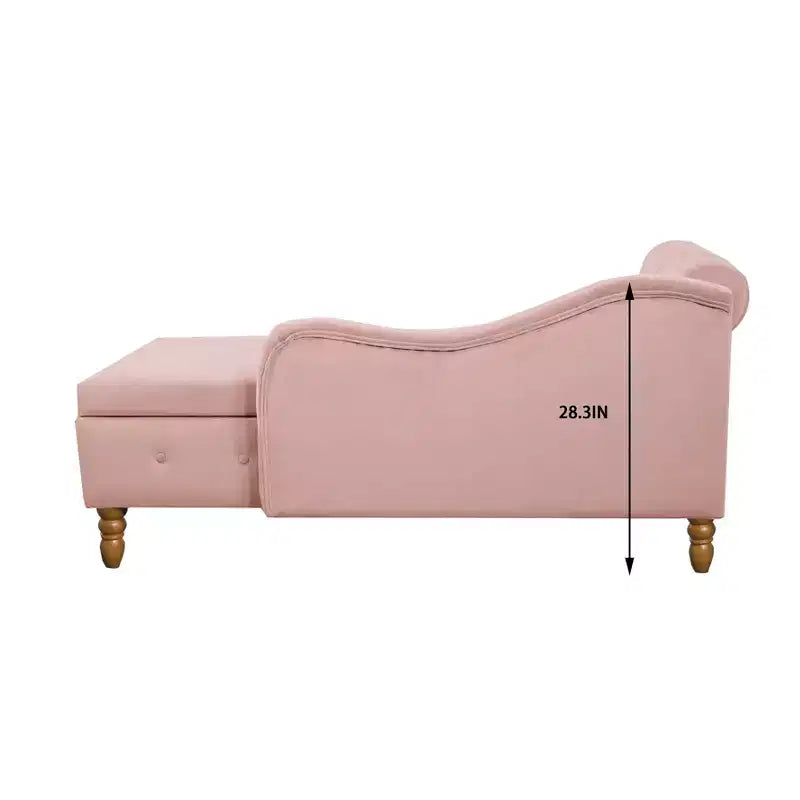 Chaise longue en velours avec rangement caché, accoudoirs roulés et coussin, style Chesterfield