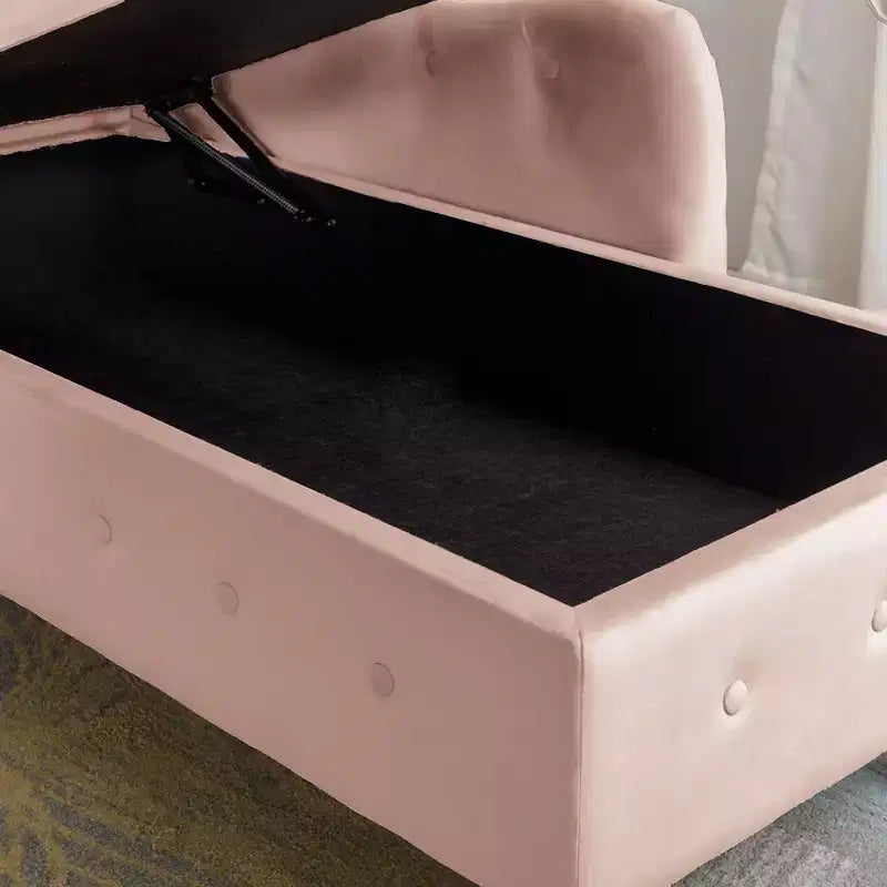 Chaise longue en velours avec rangement caché, accoudoirs roulés et coussin, style Chesterfield