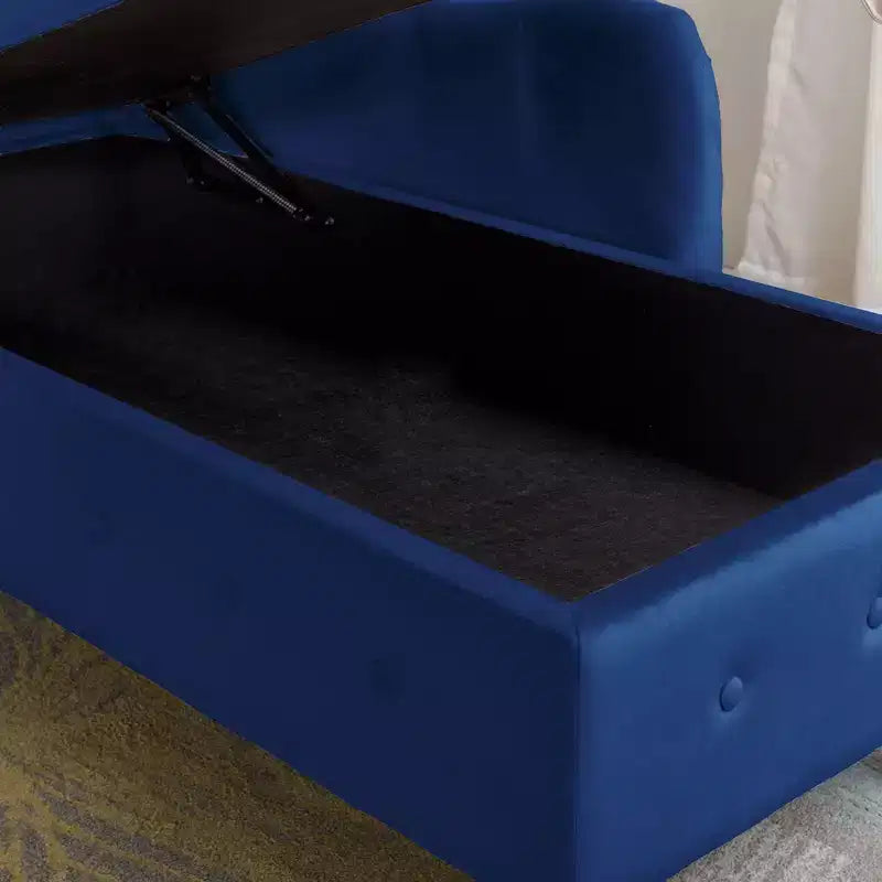 Chaise longue en velours avec rangement caché, accoudoirs roulés et coussin, style Chesterfield