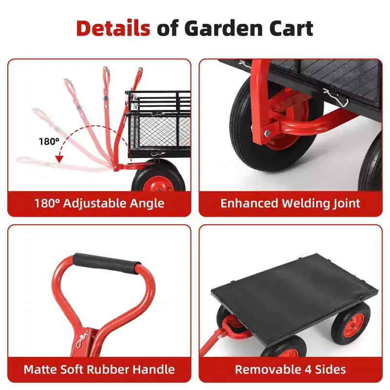 Diable de jardin en acier robuste, 400 kg, roues de 10 pouces