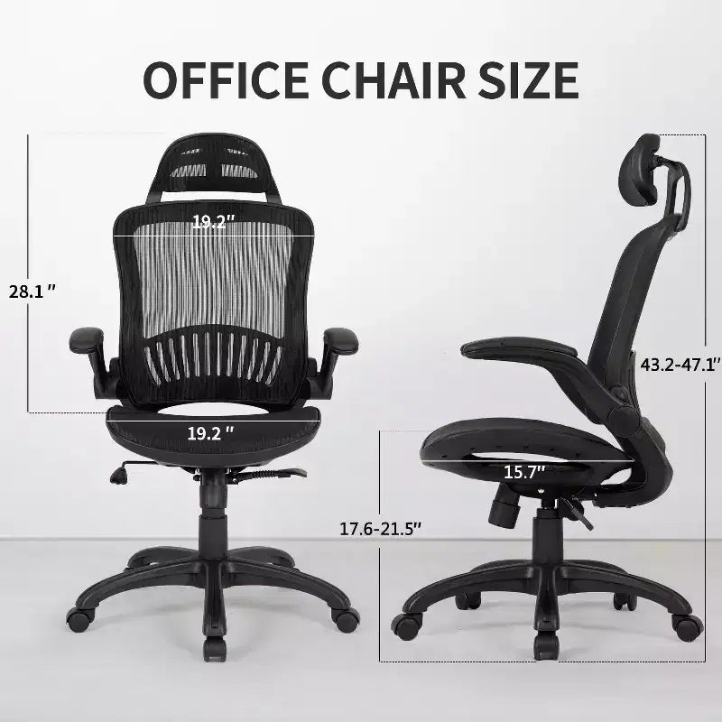 Chaise de bureau ergonomique en maille avec dossier haut, accoudoirs et hauteur réglables