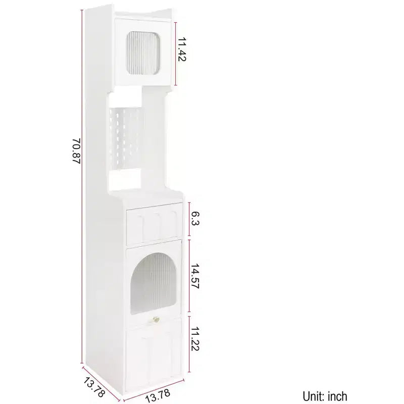 Meuble de rangement moderne de 180 cm de haut avec 2 tiroirs et portes vitrées