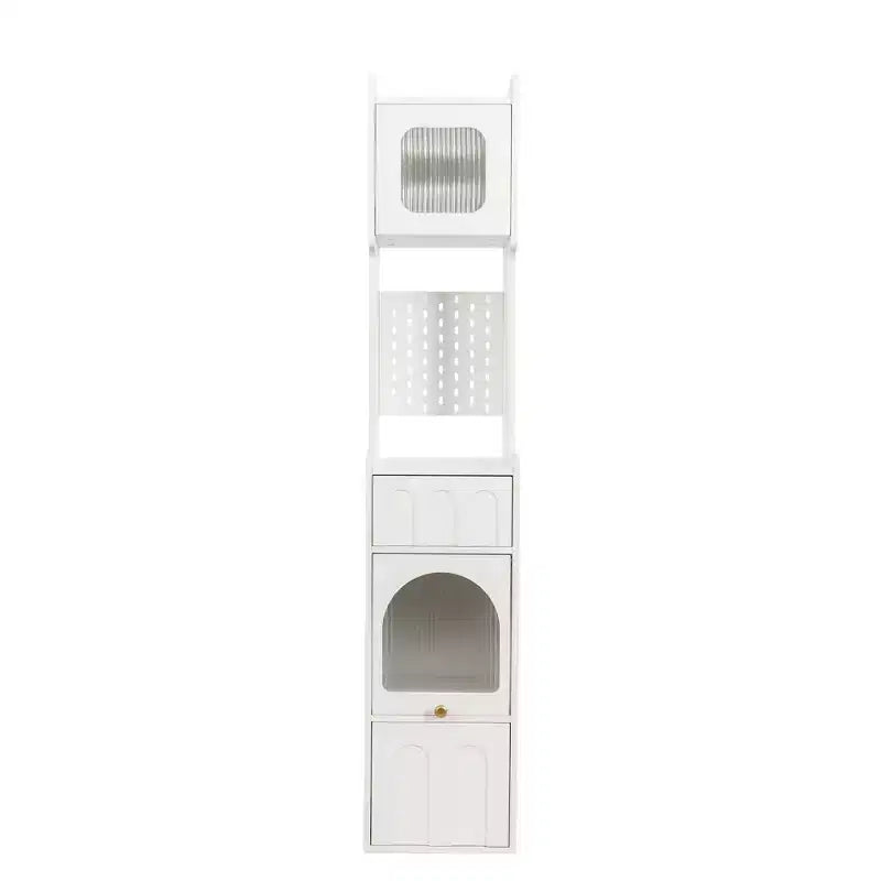 Meuble de rangement moderne de 180 cm de haut avec 2 tiroirs et portes vitrées