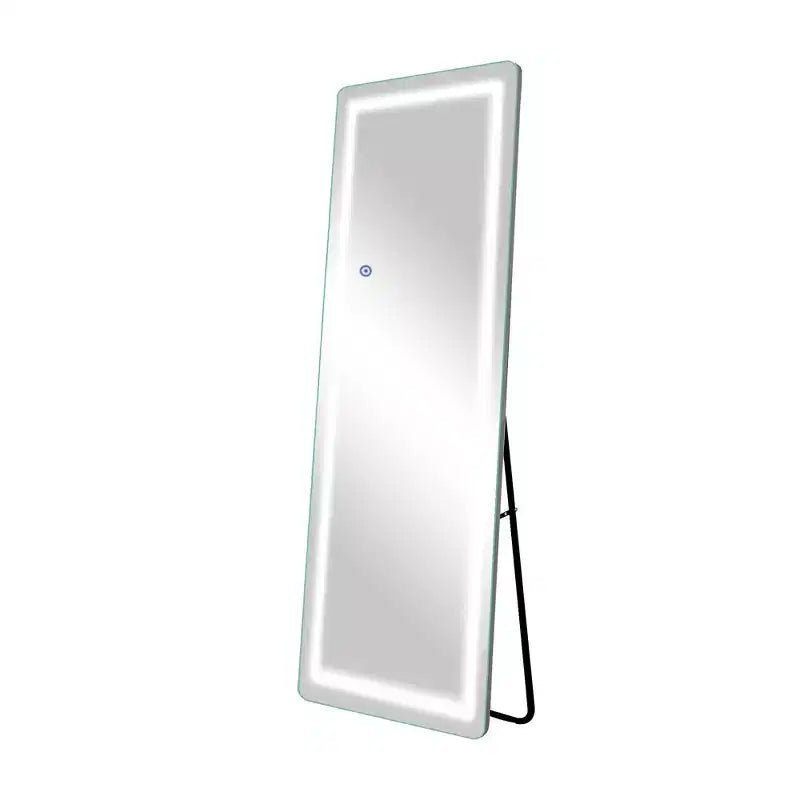 Miroir sans cadre rectangulaire pleine longueur en alliage d'aluminium avec coins arrondis et support pour salon et chambre à coucher, blanc