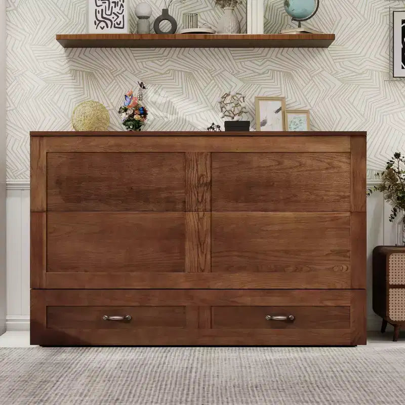 Lit escamotable Queen en bois massif avec chargeur intégré et tiroir robuste