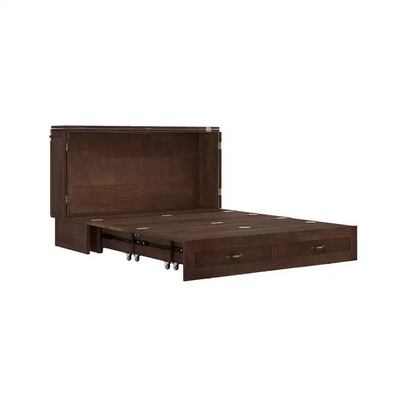 Lit escamotable Queen en bois massif avec chargeur intégré et tiroir robuste