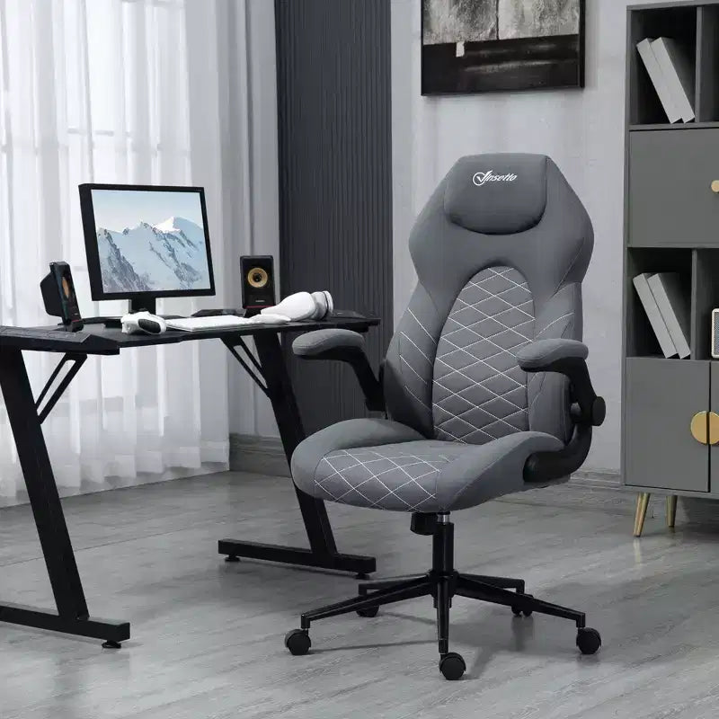 Chaise de bureau ergonomique à dossier haut avec roulettes, fauteuil de bureau avec accoudoirs relevables et hauteur réglable, chaise confortable pour l'étude, le bureau, gris