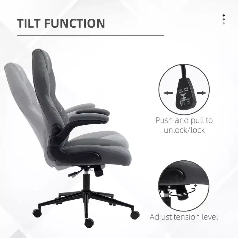 Chaise de bureau ergonomique à dossier haut avec roulettes, fauteuil de bureau avec accoudoirs relevables et hauteur réglable, chaise confortable pour l'étude, le bureau, gris