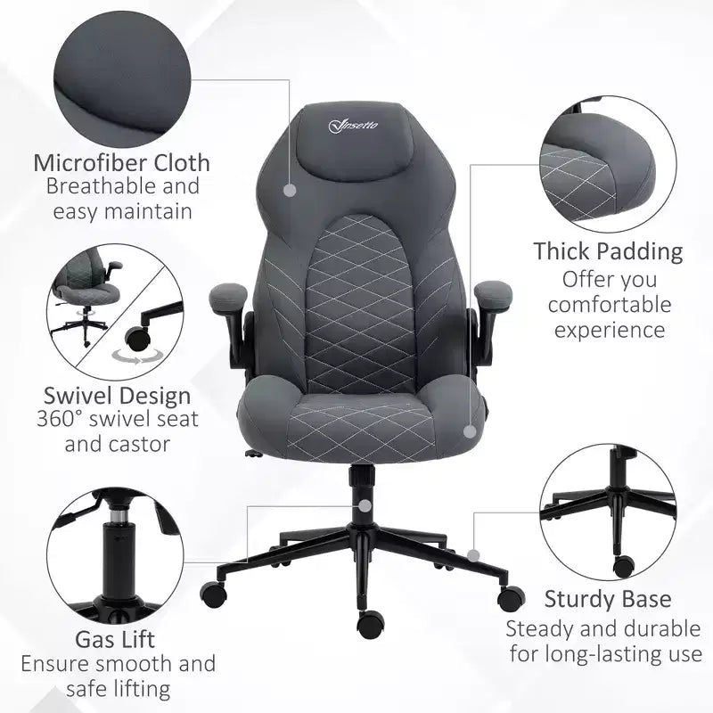 Chaise de bureau ergonomique à dossier haut avec roulettes, fauteuil de bureau avec accoudoirs relevables et hauteur réglable, chaise confortable pour l'étude, le bureau, gris