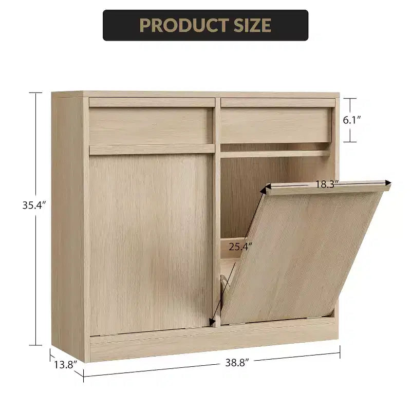 Meuble Poubelle Inclinable, Cache-Poubelle en Bois Naturel pour Bacs de 10/20 Gallons, Meuble Poubelle Anti-Animaux Moderne