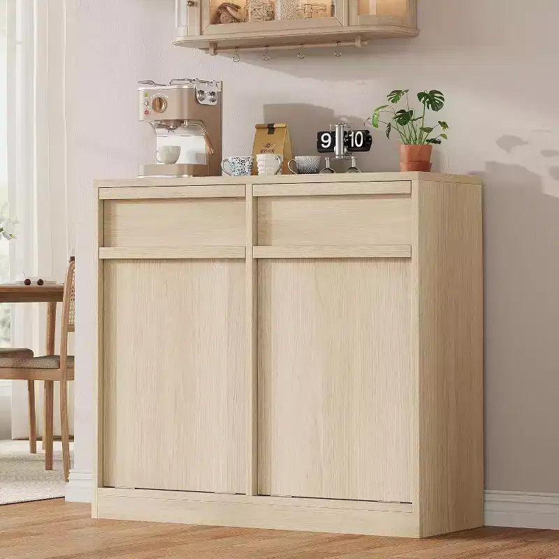 Meuble Poubelle Inclinable, Cache-Poubelle en Bois Naturel pour Bacs de 10/20 Gallons, Meuble Poubelle Anti-Animaux Moderne