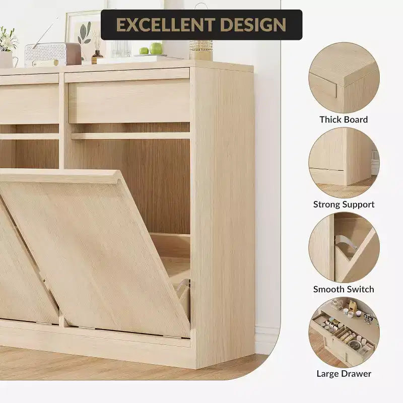 Meuble Poubelle Inclinable, Cache-Poubelle en Bois Naturel pour Bacs de 10/20 Gallons, Meuble Poubelle Anti-Animaux Moderne