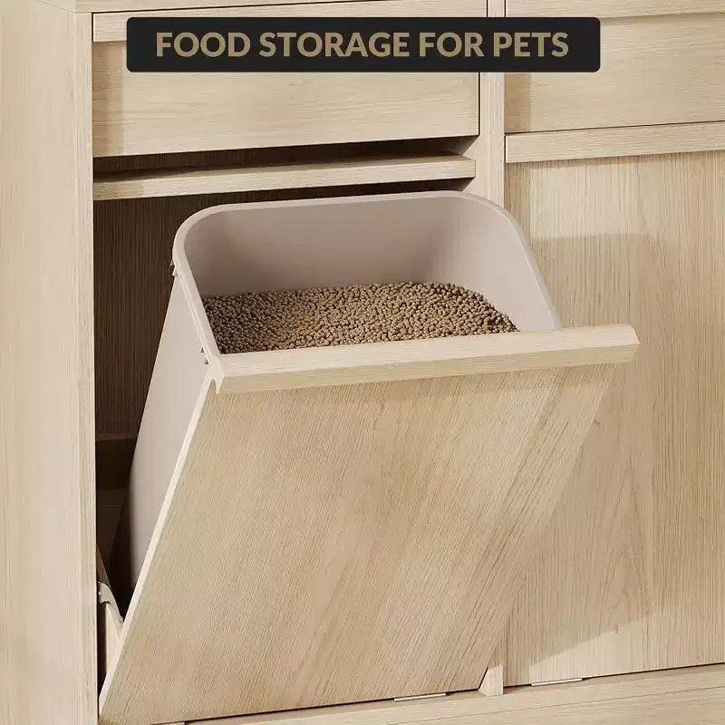 Meuble Poubelle Inclinable, Cache-Poubelle en Bois Naturel pour Bacs de 10/20 Gallons, Meuble Poubelle Anti-Animaux Moderne