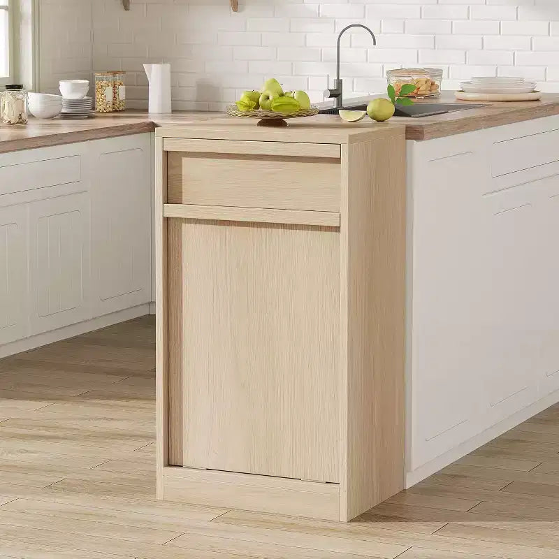 Meuble Poubelle Inclinable, Cache-Poubelle en Bois Naturel pour Bacs de 10/20 Gallons, Meuble Poubelle Anti-Animaux Moderne