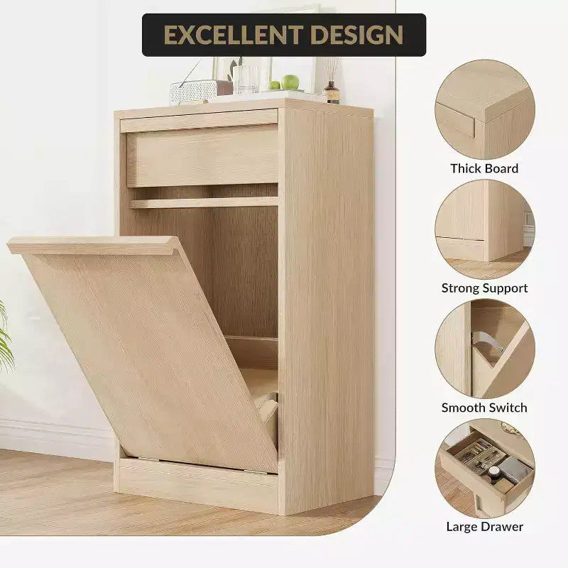 Meuble Poubelle Inclinable, Cache-Poubelle en Bois Naturel pour Bacs de 10/20 Gallons, Meuble Poubelle Anti-Animaux Moderne