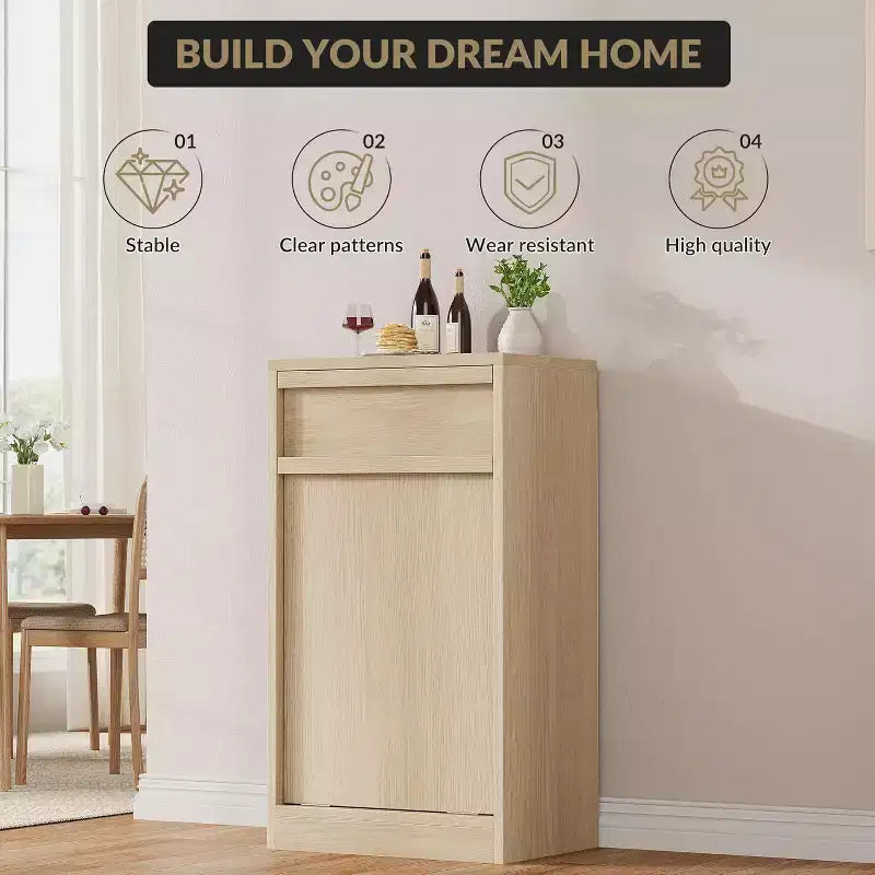 Meuble Poubelle Inclinable, Cache-Poubelle en Bois Naturel pour Bacs de 10/20 Gallons, Meuble Poubelle Anti-Animaux Moderne