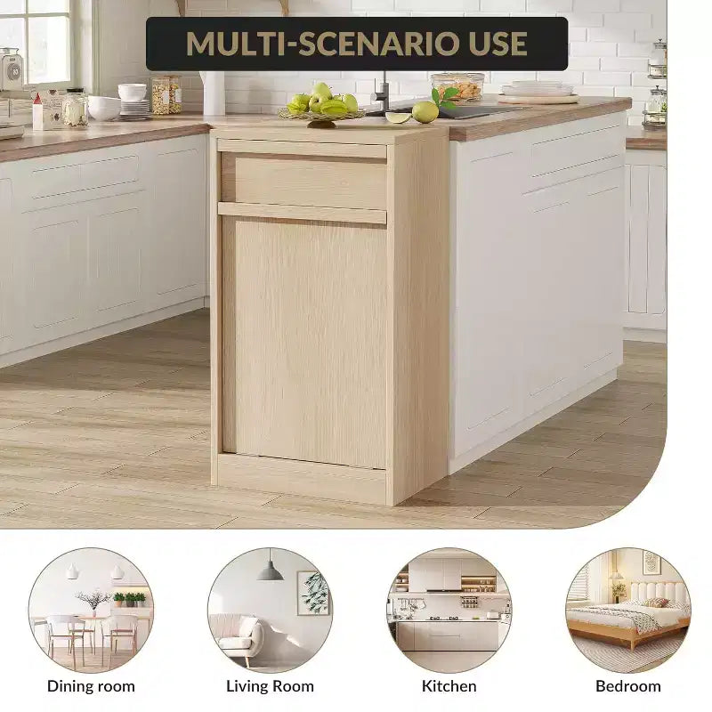 Meuble Poubelle Inclinable, Cache-Poubelle en Bois Naturel pour Bacs de 10/20 Gallons, Meuble Poubelle Anti-Animaux Moderne
