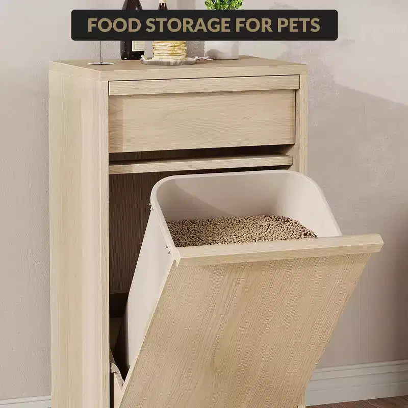 Meuble Poubelle Inclinable, Cache-Poubelle en Bois Naturel pour Bacs de 10/20 Gallons, Meuble Poubelle Anti-Animaux Moderne