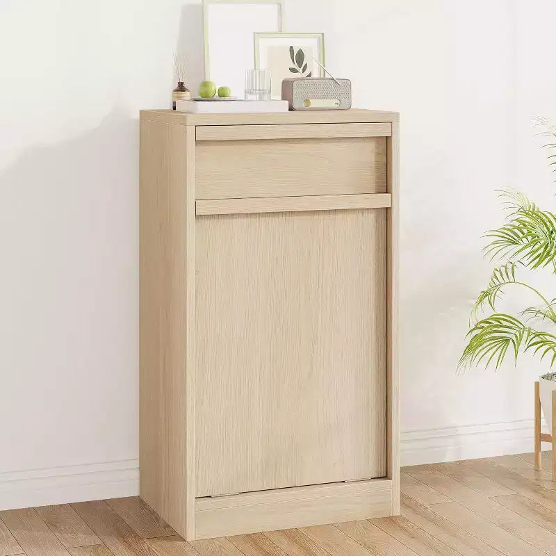 Meuble Poubelle Inclinable, Cache-Poubelle en Bois Naturel pour Bacs de 10/20 Gallons, Meuble Poubelle Anti-Animaux Moderne