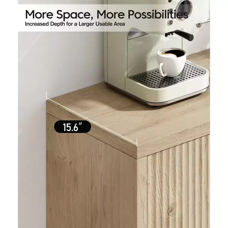 Buffet moderne cannelé avec rangement, 4 portes à fermeture douce, étagères réglables, plateau épais, gestion des câbles, buffet de 40 cm de profondeur pour la cuisine