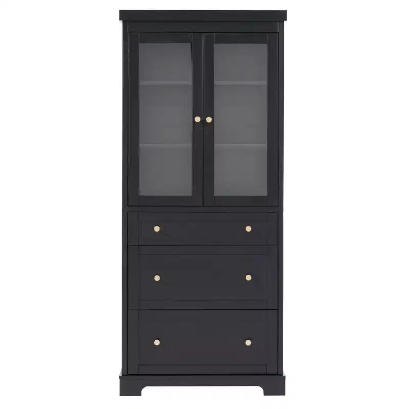 Meuble de rangement de salle de bain avec portes vitrées à fermeture douce, étagères réglables et 3 tiroirs