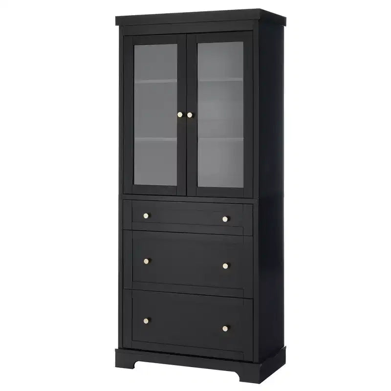Meuble de rangement de salle de bain avec portes vitrées à fermeture douce, étagères réglables et 3 tiroirs