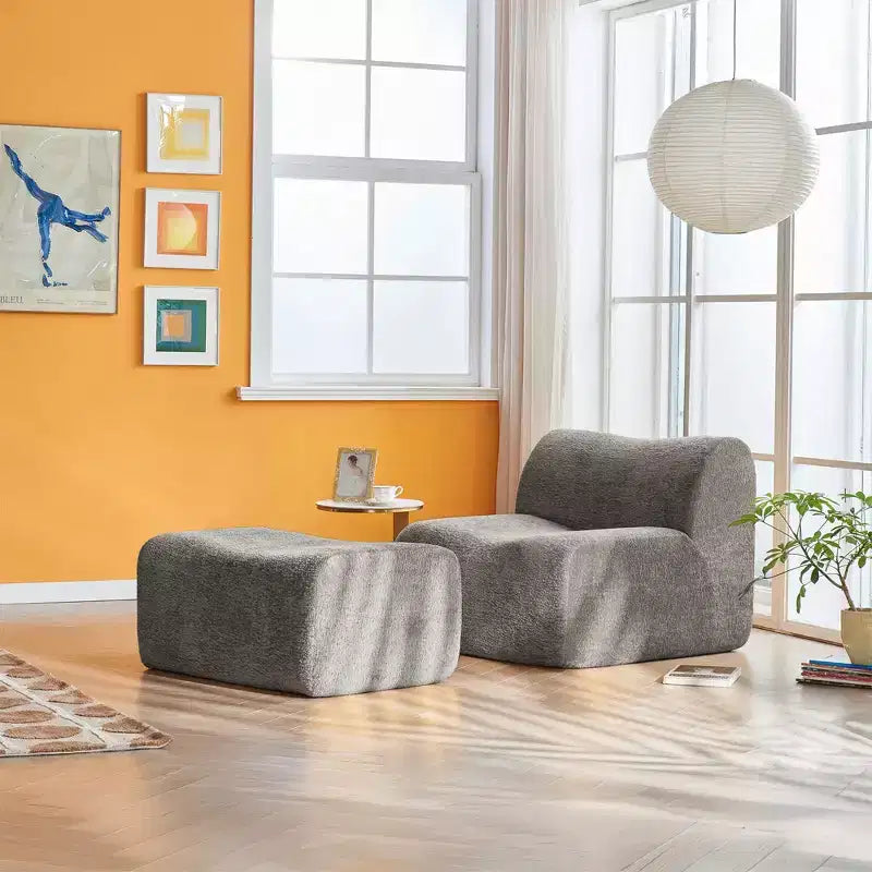 Canapé lounge moderne en mousse compressible avec repose-pieds, fauteuil d'appoint confortable pour chambre, salon, bureau