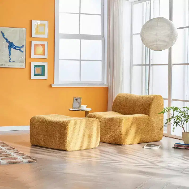 Canapé lounge moderne en mousse compressible avec repose-pieds, fauteuil d'appoint confortable pour chambre, salon, bureau