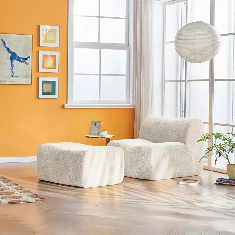 Canapé lounge moderne en mousse compressible avec repose-pieds, fauteuil d'appoint confortable pour chambre, salon, bureau