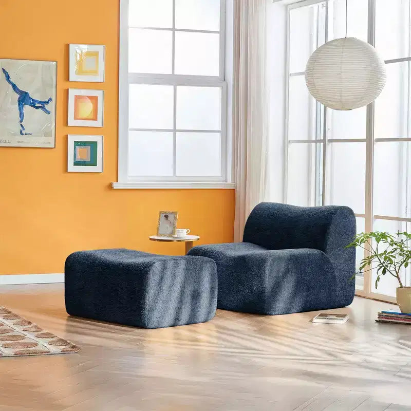 Canapé lounge moderne en mousse compressible avec repose-pieds, fauteuil d'appoint confortable pour chambre, salon, bureau