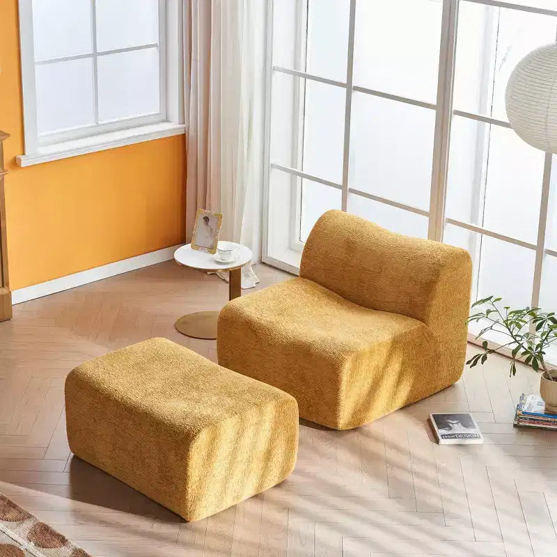 Canapé lounge moderne en mousse compressible avec repose-pieds, fauteuil d'appoint confortable pour chambre, salon, bureau