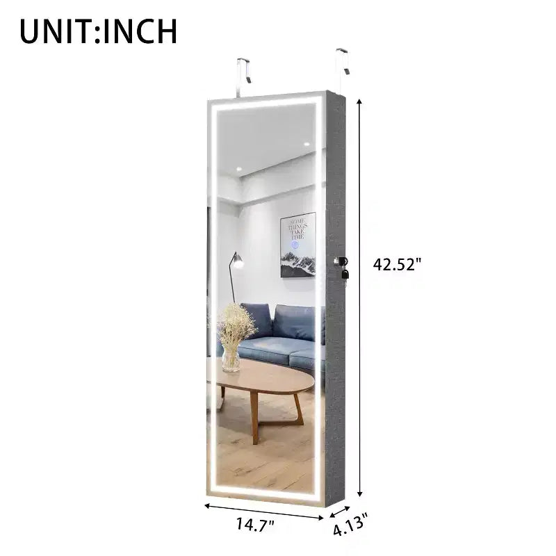Miroir pleine longueur Moedern avec rangement pour bijoux, Miroir mural avec serrure de sécurité, Miroir de porte pour salon, dressing