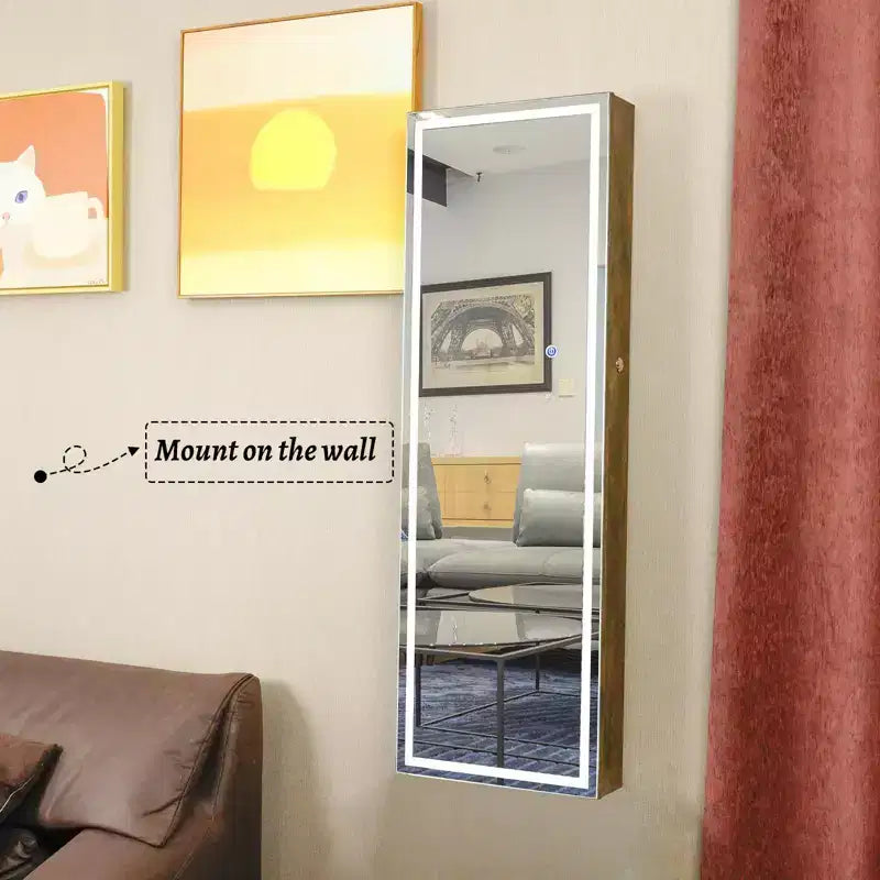 Miroir pleine longueur Moedern avec rangement pour bijoux, Miroir mural avec serrure de sécurité, Miroir de porte pour salon, dressing